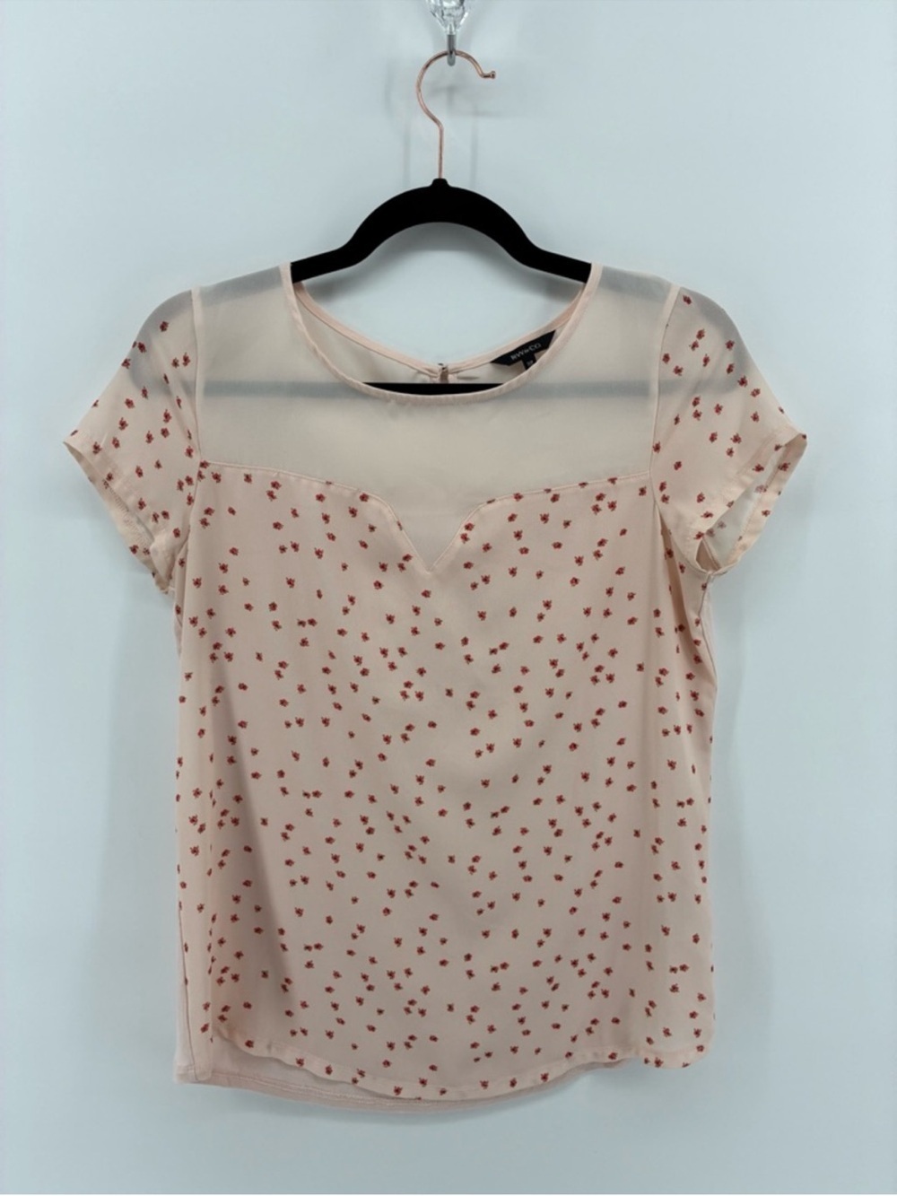 RW&CO. Light Pink Short Sleeve Top with Red Floral Pattern
